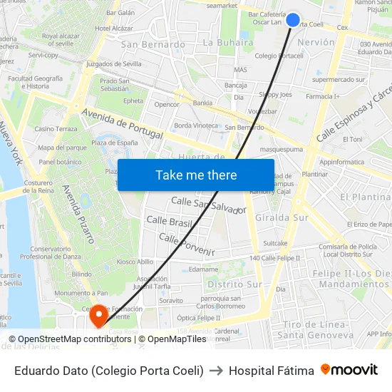 Eduardo Dato (Colegio Porta Coeli) to Hospital Fátima map