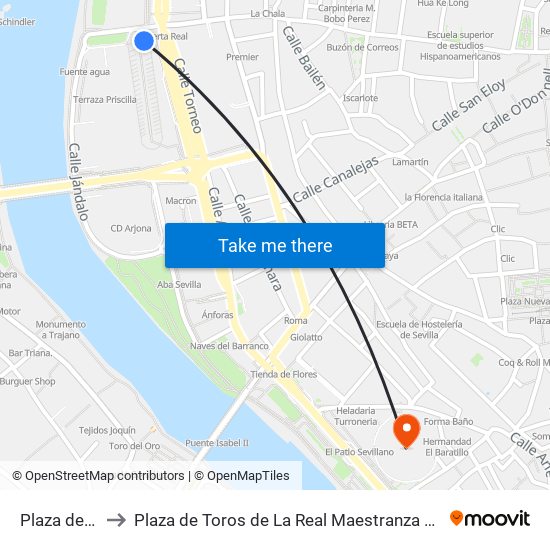 Plaza de Armas to Plaza de Toros de La Real Maestranza de Caballería de Sevilla map