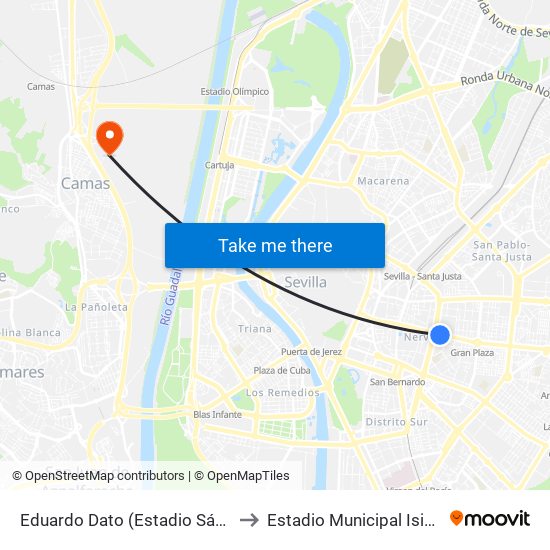 Eduardo Dato (Estadio Sánchez Pizjuán) to Estadio Municipal Isidro Reguera map