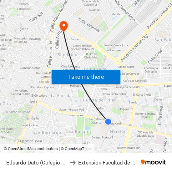 Eduardo Dato (Colegio Porta Coeli) to Extensión Facultad de Bellas Artes map