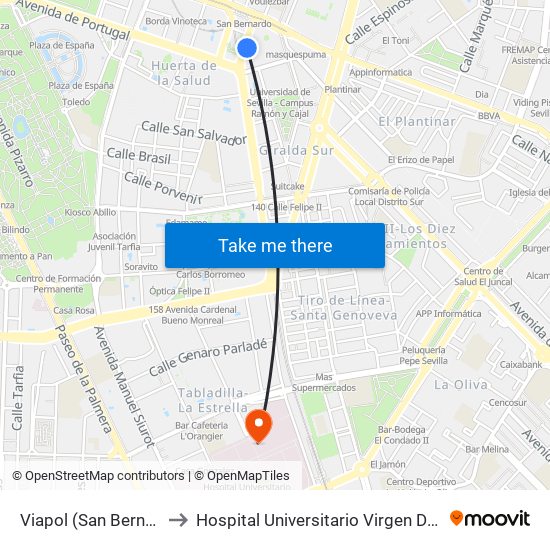 Viapol (San Bernardo) to Hospital Universitario Virgen Del Rocío map