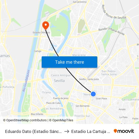 Eduardo Dato (Estadio Sánchez Pizjuán) to Estadio La Cartuja de Sevilla map