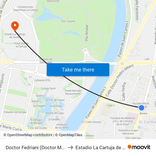 Doctor Fedriani (Doctor Marañón) to Estadio La Cartuja de Sevilla map