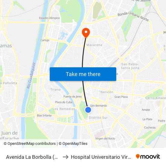 Avenida La Borbolla (Montevideo) to Hospital Universitario Virgen Macarena map