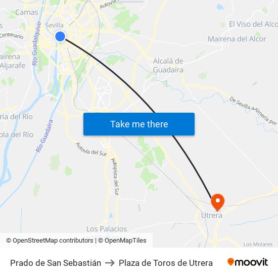 Prado de San Sebastián to Plaza de Toros de Utrera map