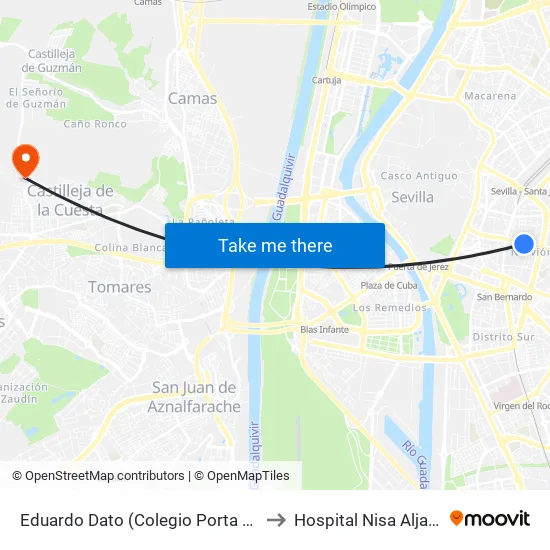 Eduardo Dato (Colegio Porta Coeli) to Hospital Nisa Aljarafe map
