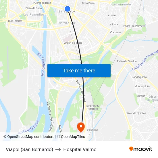 Viapol (San Bernardo) to Hospital Valme map