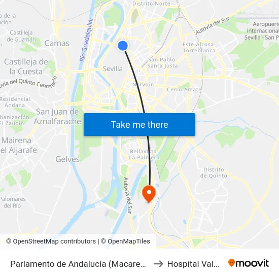 Parlamento de Andalucía (Macarena) to Hospital Valme map