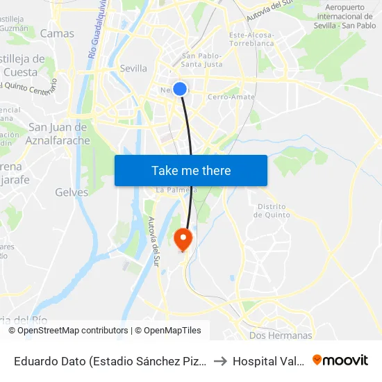 Eduardo Dato (Estadio Sánchez Pizjuán) to Hospital Valme map