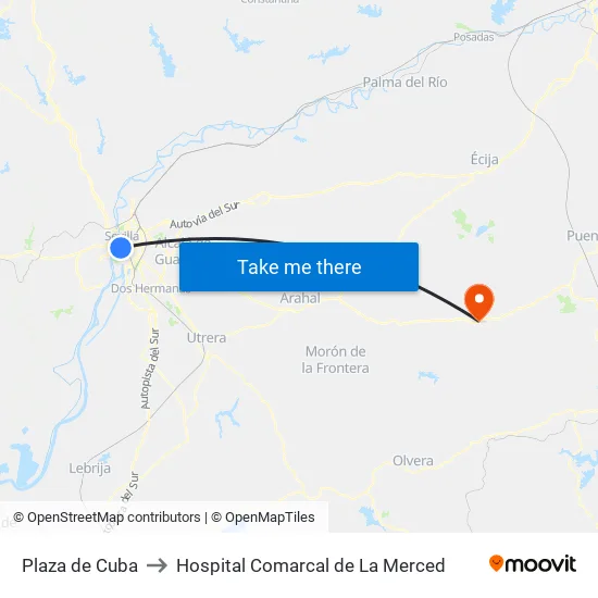 Plaza de Cuba to Hospital Comarcal de La Merced map