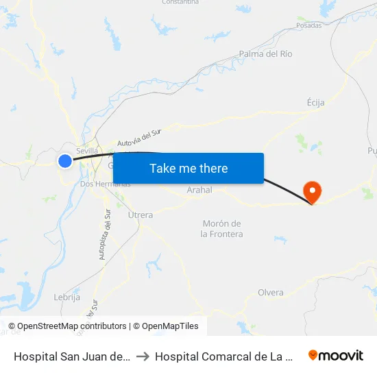Hospital San Juan de Dios to Hospital Comarcal de La Merced map