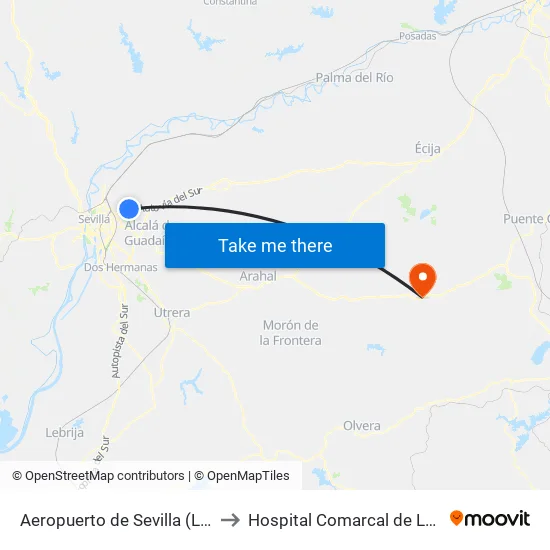Aeropuerto de Sevilla (Llegadas) to Hospital Comarcal de La Merced map