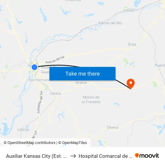 Auxiliar Kansas City (Est. Santa Justa) to Hospital Comarcal de La Merced map
