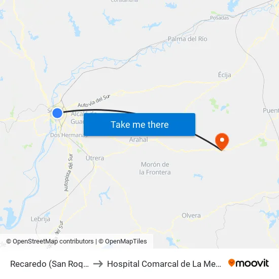 Recaredo (San Roque) to Hospital Comarcal de La Merced map