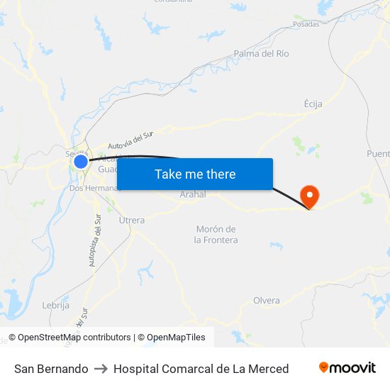 San Bernando to Hospital Comarcal de La Merced map