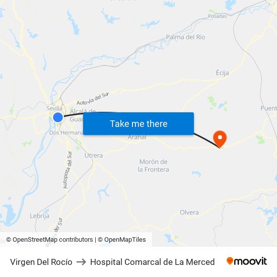 Virgen Del Rocío to Hospital Comarcal de La Merced map