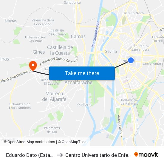 Eduardo Dato (Estadio Sánchez Pizjuán) to Centro Universitario de Enfermería ""San Juan de Dios"" map