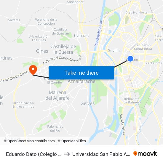 Eduardo Dato (Colegio Porta Coeli) to Universidad San Pablo Andalucía Ceu map