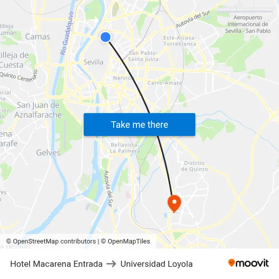 Hotel Macarena Entrada to Universidad Loyola map