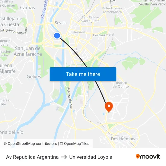 Av Republica Argentina to Universidad Loyola map