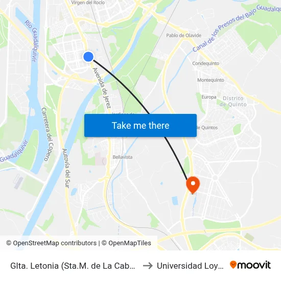 Glta. Letonia (Sta.M. de La Cabeza) to Universidad Loyola map