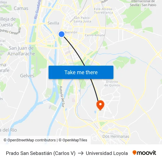 Prado San Sebastián (Carlos V) to Universidad Loyola map
