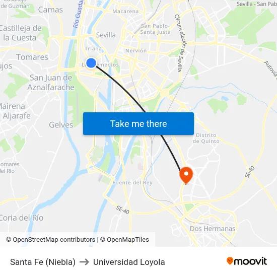 Santa Fe (Niebla) to Universidad Loyola map