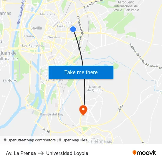 Av. La Prensa to Universidad Loyola map