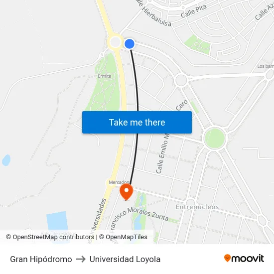 Gran Hipódromo to Universidad Loyola map