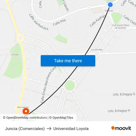 Juncia (Comerciales) to Universidad Loyola map