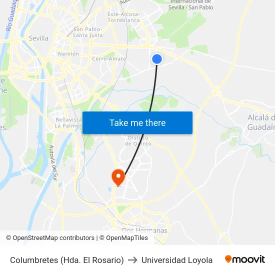 Columbretes (Hda. El Rosario) to Universidad Loyola map