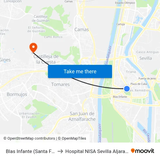 Blas Infante (Santa Fé) to Hospital NISA Sevilla Aljarafe map