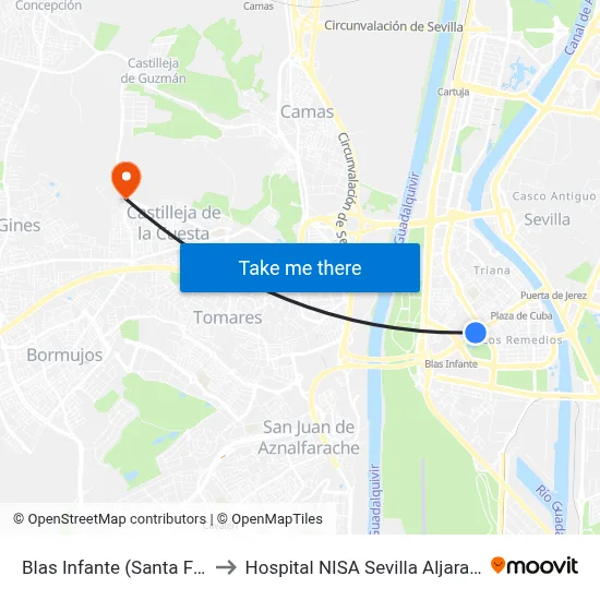 Blas Infante (Santa Fé) to Hospital NISA Sevilla Aljarafe map
