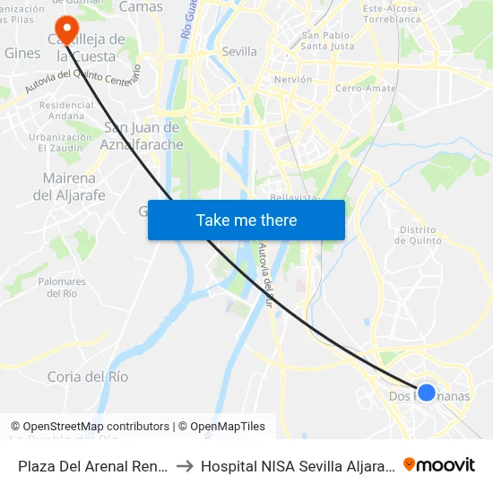 Plaza Del Arenal Renfe to Hospital NISA Sevilla Aljarafe map