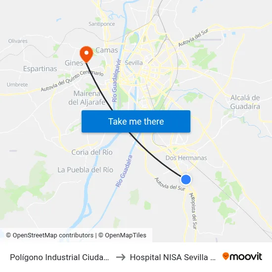 Polígono Industrial Ciudad Blanca to Hospital NISA Sevilla Aljarafe map
