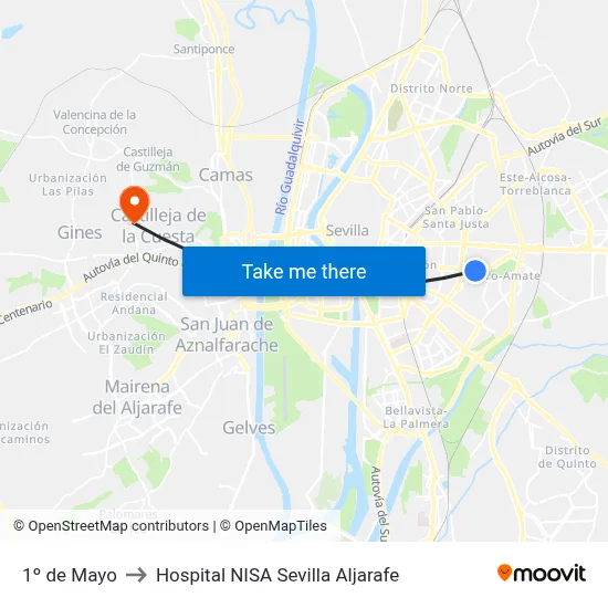 1º de Mayo to Hospital NISA Sevilla Aljarafe map