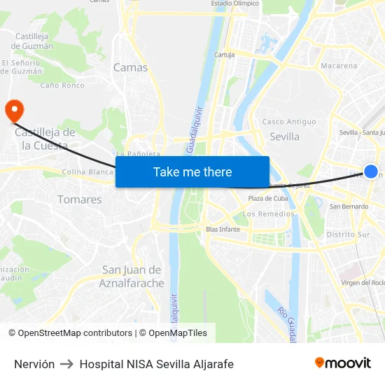 Nervión to Hospital NISA Sevilla Aljarafe map