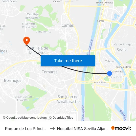 Parque de Los Príncipes to Hospital NISA Sevilla Aljarafe map