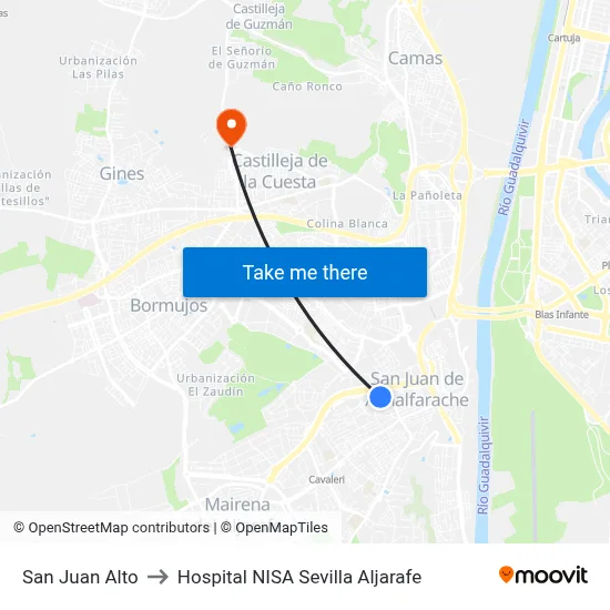 San Juan Alto to Hospital NISA Sevilla Aljarafe map