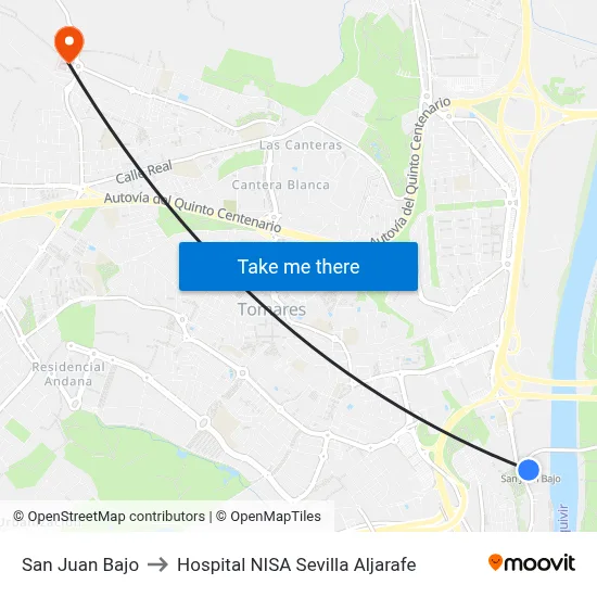 San Juan Bajo to Hospital NISA Sevilla Aljarafe map