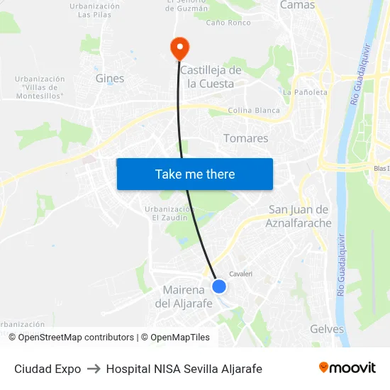 Ciudad Expo to Hospital NISA Sevilla Aljarafe map