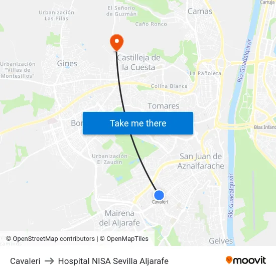 Cavaleri to Hospital NISA Sevilla Aljarafe map