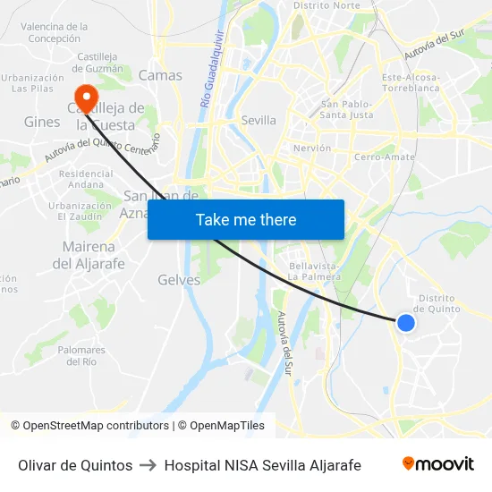 Olivar de Quintos to Hospital NISA Sevilla Aljarafe map