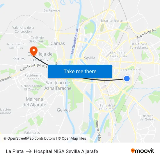 La Plata to Hospital NISA Sevilla Aljarafe map