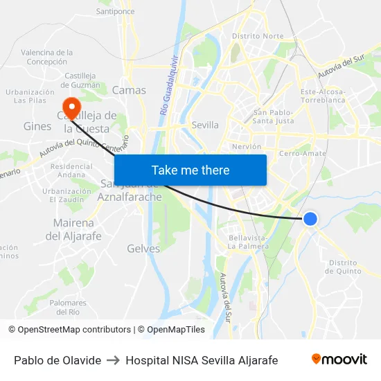 Pablo de Olavide to Hospital NISA Sevilla Aljarafe map