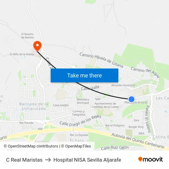C Real Maristas to Hospital NISA Sevilla Aljarafe map