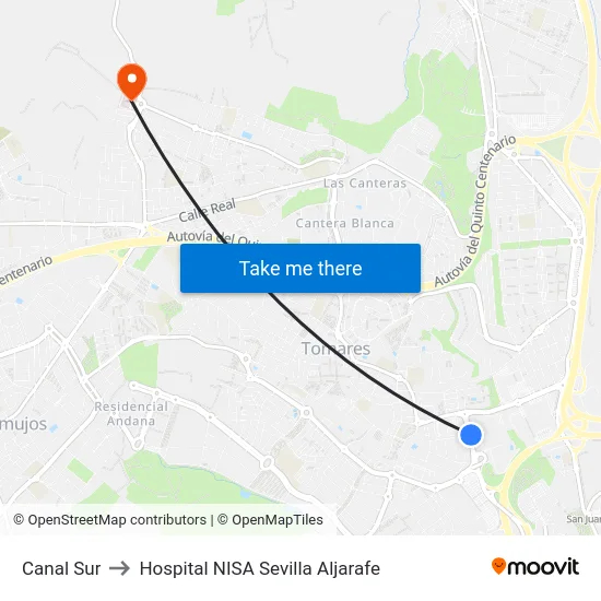 Canal Sur to Hospital NISA Sevilla Aljarafe map