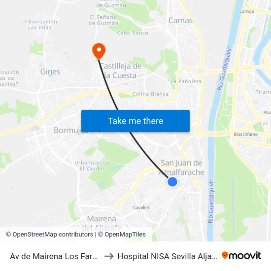 Av de Mairena Los Faroles to Hospital NISA Sevilla Aljarafe map