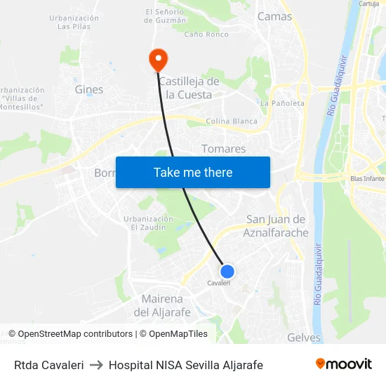 Rtda Cavaleri to Hospital NISA Sevilla Aljarafe map