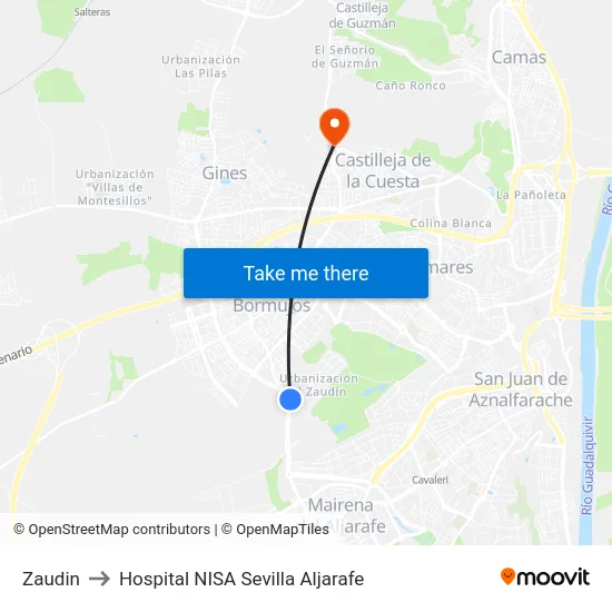 Zaudin to Hospital NISA Sevilla Aljarafe map